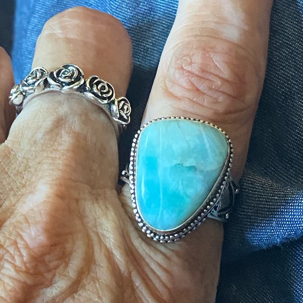 Vintage-Larimar & Sterling Silver Handcrafted Ring Size 9 - Picture 14 of 14